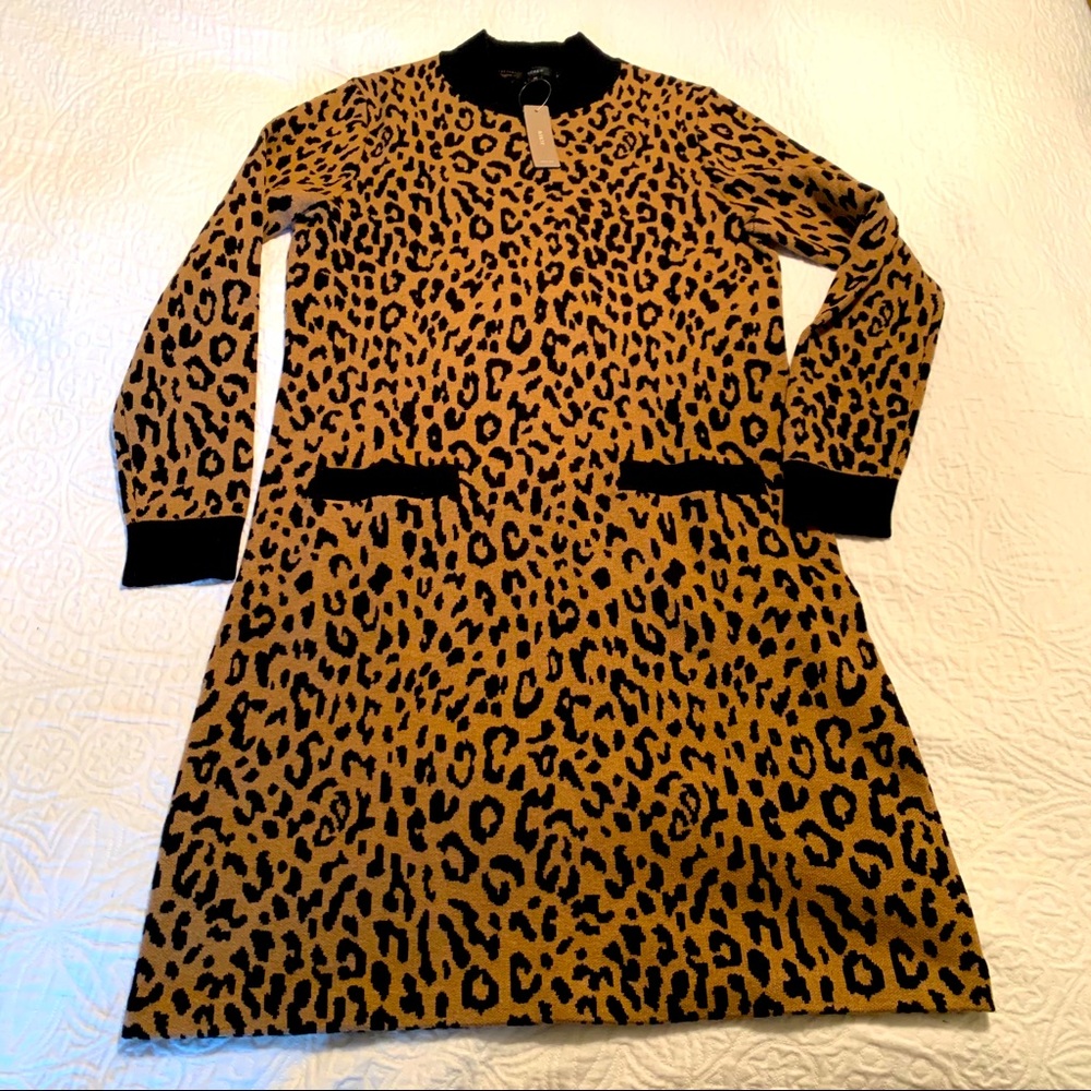 J.Crew leopard mock neck sweater dress M